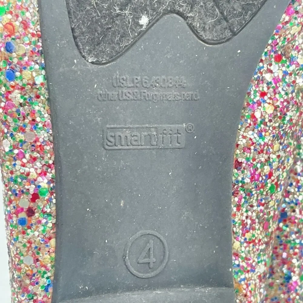 Smart Fit Girls Multicolor Glitter Slip-On Ballet Flats Size 4 Sparkly Shoes
